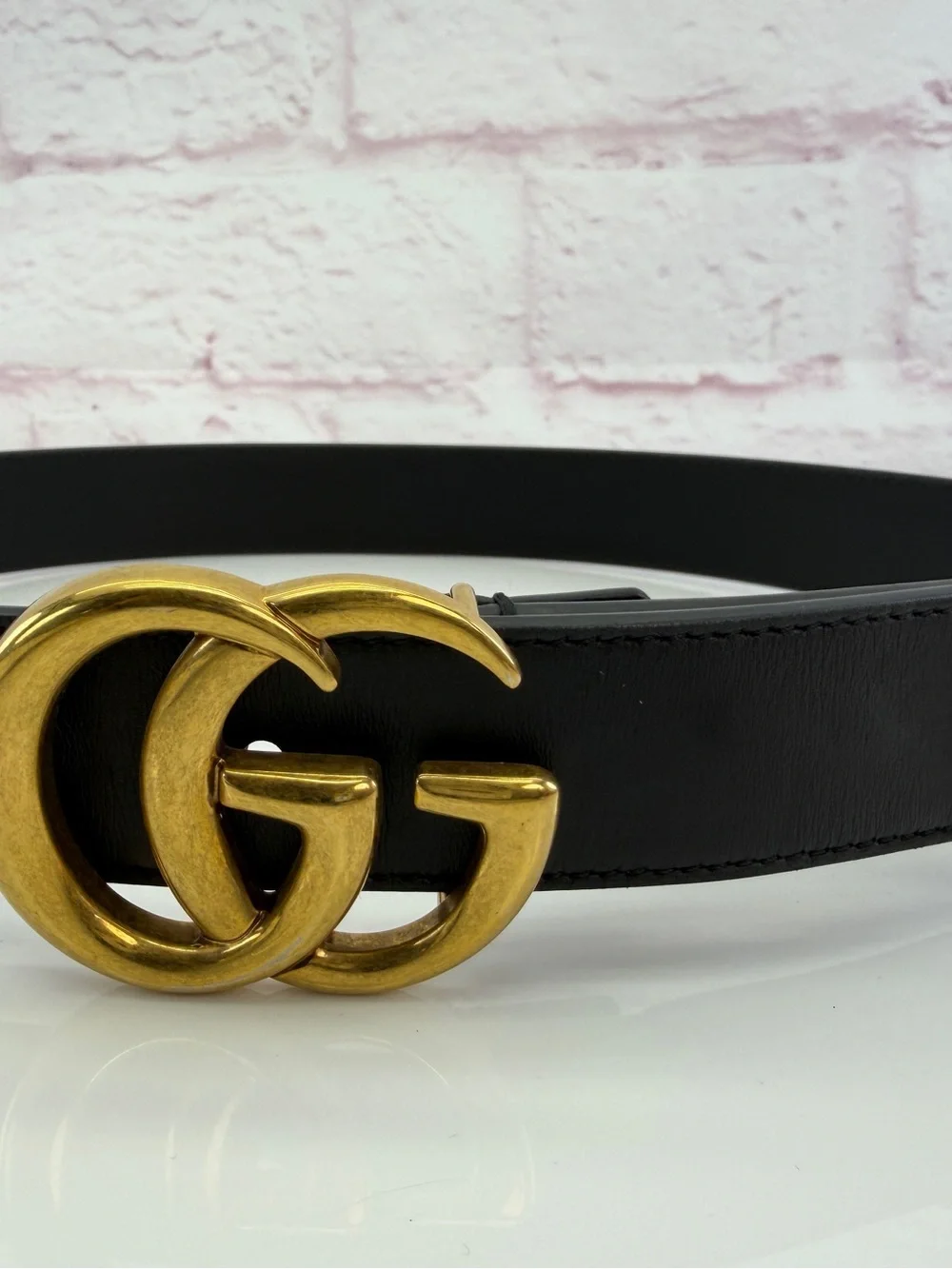 Gucci Slim Leather Marmont Gg Double Unisex Belt Black 70/28
